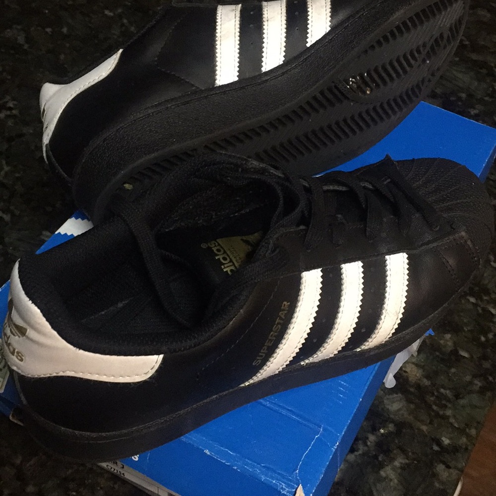 Adidas Superstar J Black with with white stripes